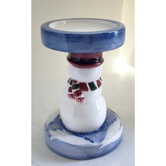 CANDLE HOLDER-HOME INTERIORS-Pillar Candle-Snowman-Sparkle-Holiday-Ceramic - Picture 4 of 9